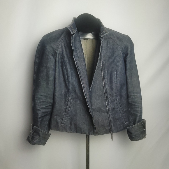 KENNETH COLE Jeans Jacket Asymmetrical Zip Snap Cuffs & Collar Sz 4 - Picture 8 of 8